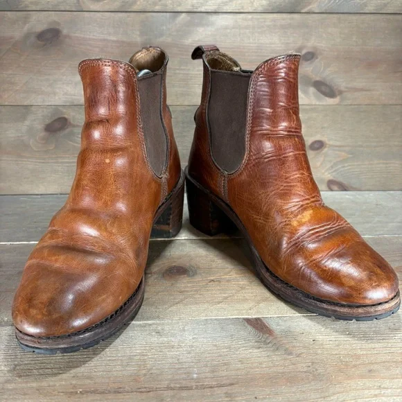 frye sabrina womens size 9 shoes brown leather slip on heel ankle chelsea boots - Picture 3 of 9